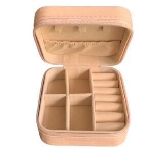 Pink Leather Jewelry Case – Travel Organizer Box with Zip Closure - Gift Ready